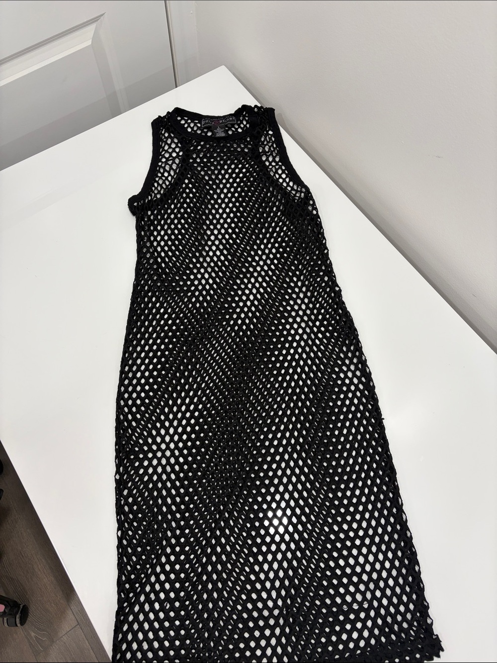 Polly & Esther Black Open-Knit Mesh Swim Coverup